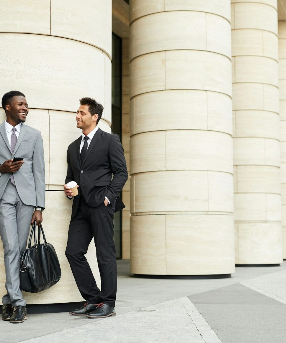 Business people talking outdoors